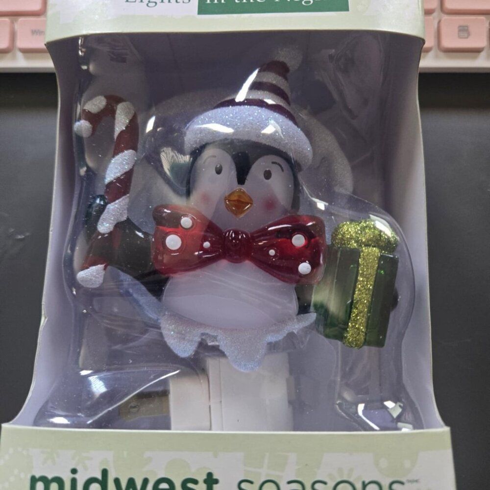 Midwest Seasons Lights in the Night Penguin Candy Cane Present Nightlight New